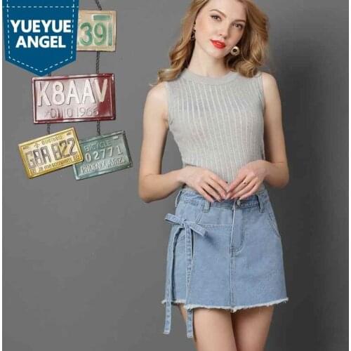 Irregular Denim Shorts Skirts Womens New Fashion Lace Up Mini Skirts Female Saia Falda Bowknot Shorts Skirts Plus SizeS-4XL
