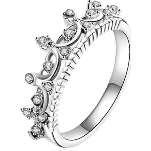2019 New Fashion Classic Silver Zircon Carved Crown Ring Fine Jewelry for Women Party Elegant Accessories