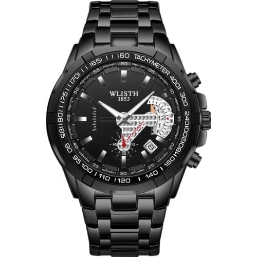 2021 new mens watch luminous calendar multi-function stainless steel watch waterproof steel band mens watch