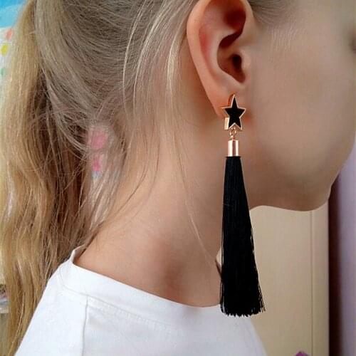 New Arrival Fashion Brand Jewelry Star Tassel Long Earring For Women Bijoux Classic Red And Black Colors Drop Dangle Earrings E1