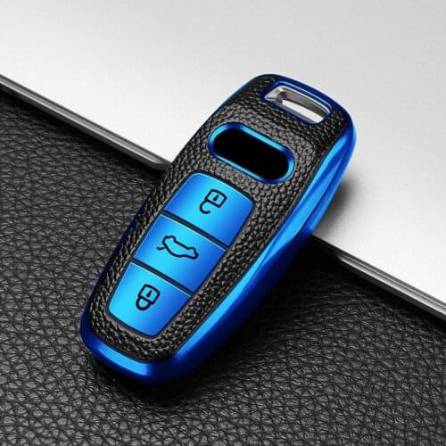 New TPU+Leather Car Key Cover Case For Audi A6 A6L A7 A8 Q8 E-tron C8 D5 2018 2019 2020 Auto Key Holder Shell Accessories