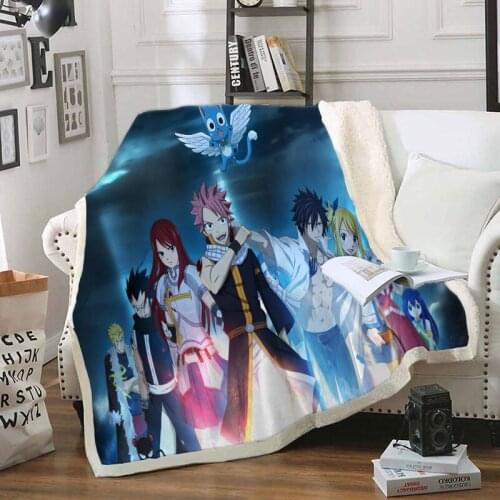 Fairy Tail Funny Character Blanket 3D Print Sherpa Blanket on Bed Home Textiles Dreamlike Style 06