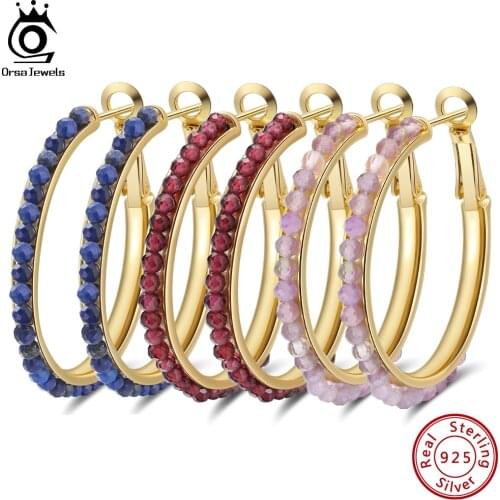 ORSA JEWELS 100% Real 925 Women Hoop Earrings Full Zircon 35MM Sterling Silver Circle Earrings Fashion Refinement Jewelry SE221