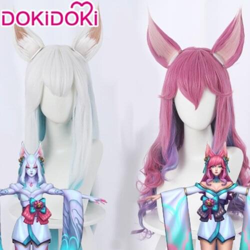 DokiDoki Game League of Legends Cosplay Wig Spirit Blossom Ahri Cosplay Wig Ahri Women Purple White Hair League of Legends Wig