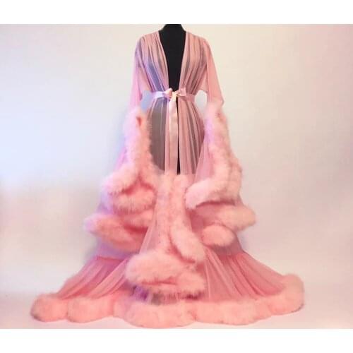 Dress Sexy Women Tulle Maxi Dress Maternity Feathers Long Sleeve Dress For Photography Props Summer Beach Front Split Clothing