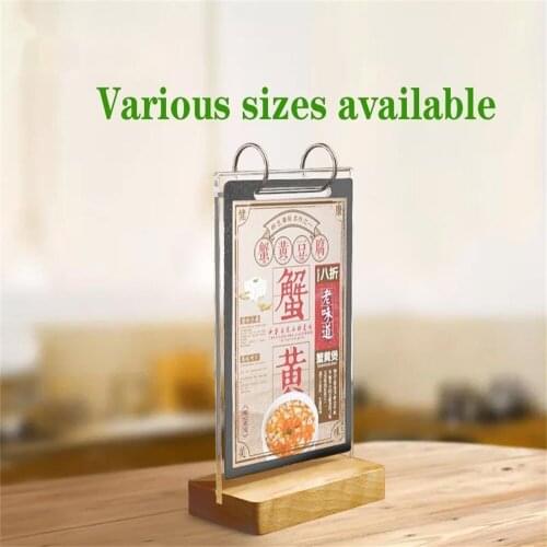 Solid Wood Flop Display Stand Event Page Table Sign Ordering Meal Acrylic Promotional Display Supplies Coffee Shop Menu