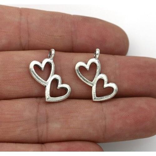 JAKONGO 5PCS Tibetan Silver Plated Double Heart Wings Charms Pendants for Jewelry Making DIY Handmade Accessories