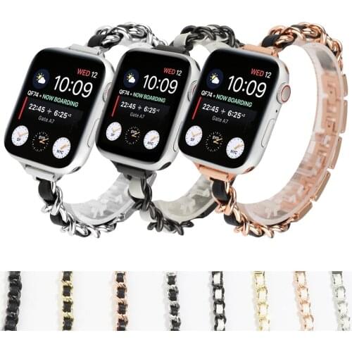 Stainless Steel Strap For Apple Watch 42mm 38mm 1/2/3/4 Metal Watchband Bracelet Leather Band for iWatch Series 4 5 6 44mm 40mm