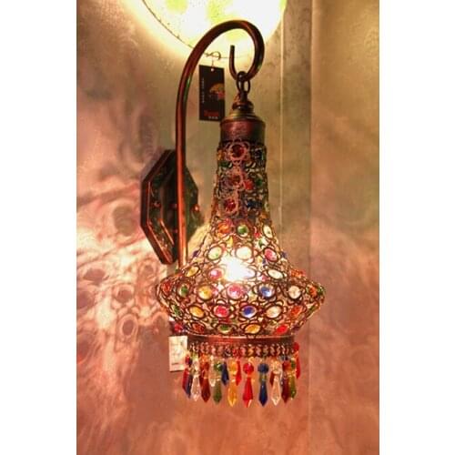Retro Bohemia European Mediterranean Wall Lamp Led Crystal Bedroom Bedside Lamp E27 Bulb Lamp Base Iron Garden In Southeast Asia