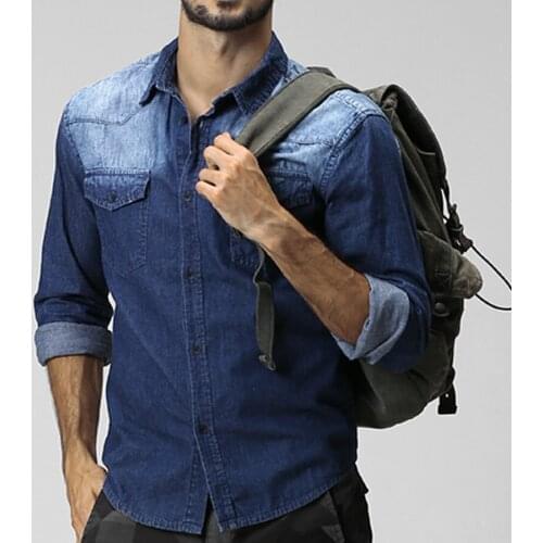 Autumn Spring Casual Men Bleached Washed Full Sleeve Denim Blouse Shirt , Fall 3XL Male Man Cardigan Cotton Jeans Shirts Blouses