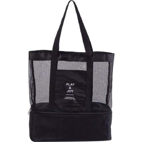 2 in 1 mesh beach zipper pocket with integrated cool bag, invisible insulation bag, tote bag work holiday beach park picnic barb