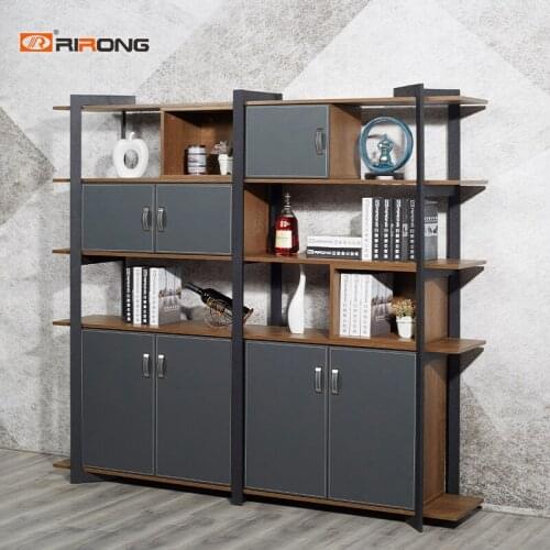 200cm Antique Design Dark Grey Steel Cabinet Office Home Study Room Executive Bookcase Wood Leather Filling Cabinet Storage