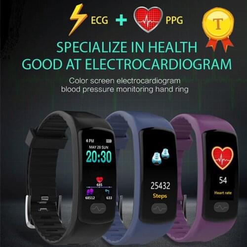 Color screen ECG PPG Smart Bracelet Heart Rate Monitor Fitness Tracker Smart Wristband Blood Pressure Smart Band for ios android