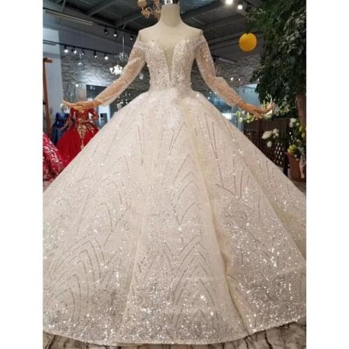 BGW HT43012 International New Material Wedding Dresses With Glitter O-neck Swollen Ball Gown Wedding Gown 2020 Floor Length