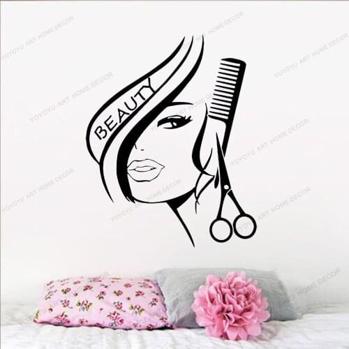 Girl Barber Salon Wall Stickers DIY Home Decor For Hair Barbershop Stickers Vinyl Decor Sticker Home Art Print cx14