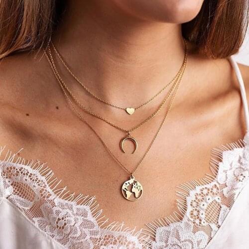 Vintage Star Map Moon Necklace For Women Fashion Gold Color Necklace Multiple Layers Pendant Long Necklaces Boho Jewelry