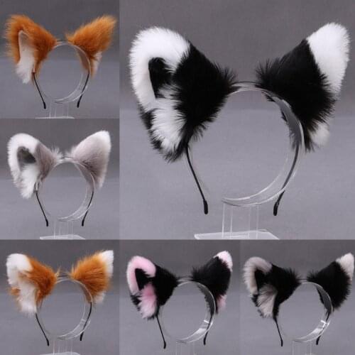 Women Realistic Long Furry Animal Cat Ears Headband Lolita Kawaii Anime Hair Hoop Halloween Cosplay Party Headpiece