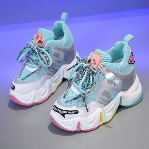 Cute Women Autumn Super High Heels Chunky Sneakers Thick Bottom Height Increasing Casual Shoes Woman Mesh Platform Vulcanize