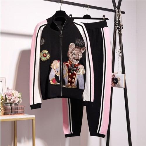 Europe style womens leisure suit high quality baseball uniform coat + casual two piece set women sweat suit A883