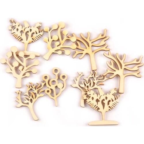 10Pcs Wooden Ornament Natural Tree Pattern Wood DIY Crafts Scrapbook Home Decor Embellishment Handmade Accessories 30-45mm M2118