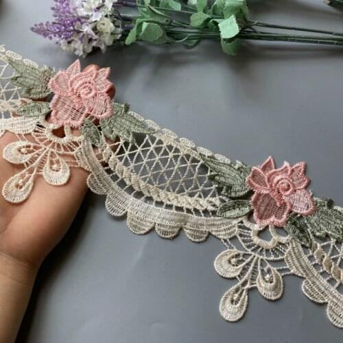 2 yards Pink14 cm Flower Lace Ribbon Trim for Sofa Cover Curtain Trimmings Embroidery Applique Chocolate High Quality DIY