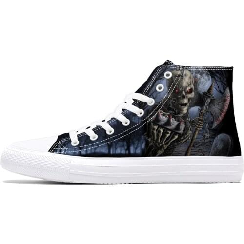 2019 New Style Unique Print Design Mens Canvas Shoes High Top Casual Shoes for Male Fashion Sneakers Custom Shoes Cool Skull