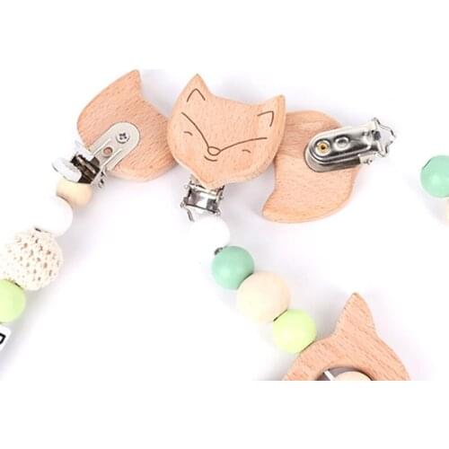 3 Pcs/Set Baby Pram Pendant Rattle Pacifier Chain Clip Bracelet Wooden Teether 425F