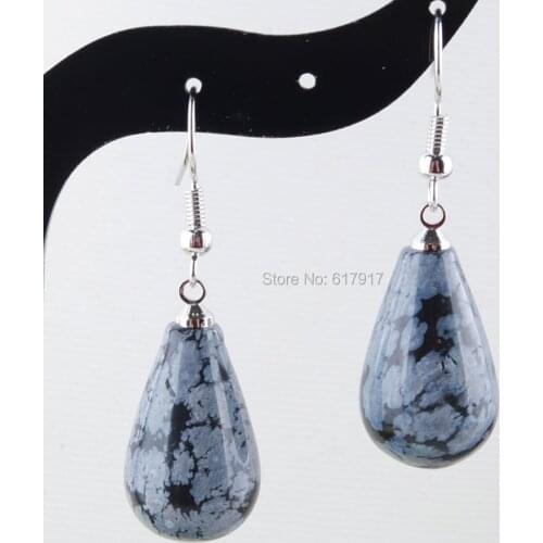 Women Drop Earrings Natural Snow Gem Stone Teardrop Bead Reiki Healing Earrings Bohemian Jewelry TR3160