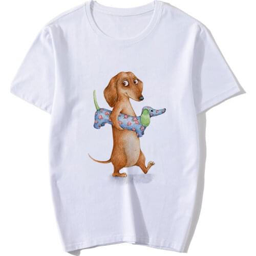 ZOGANKIN Dachshund Funny T Shirt Women Harajuku Cute Dog and Cat Summer New Fashion T-shirt Girls Cotton Tshirt Tops