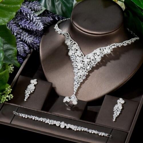 HIBRIDE 4pcs Bridal Zirconia Jewelry Sets Luxury Dubai Nigeria CZ Crystal Wedding Jewelry Sets for Women Party Gifts N-1815