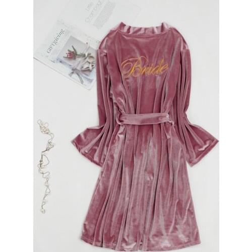 Kimono Gown Bridal Velvet Robe Sleepwear Wedding Embroidery Letter Bathrobe Sexy Loose Velour Women Nightwear Intimate Lingerie