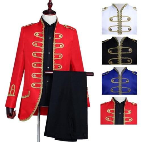 Royal clothing for men suit set with pants 2020 mens wedding suits groom formal dress Singer star style dance stage stand collar