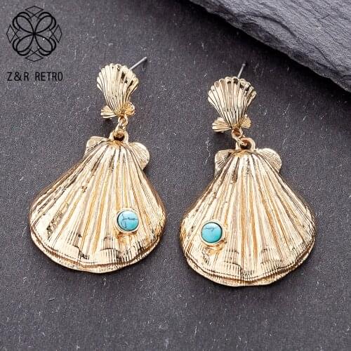 Beautiful Gold Earrings With Beads Jewellery For Women Shell Shape Geometric Hanging Earring Pendientes Brincos 2020 Wholesale