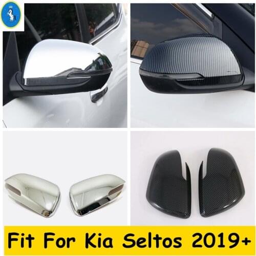 Yimaautotrims Rearview Mirror Caps Cover Trim ABS Chrome / Carbon Fiber Look Exterior Refit Kit For Kia Seltos 2019 2020 2021