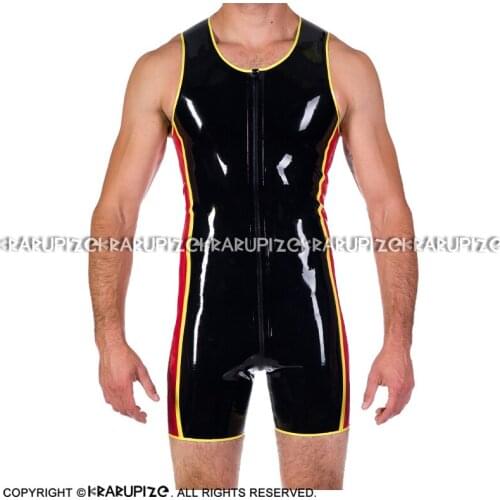 Latex Surfsuit With Codpiece And Front Zip Short Sleeves Rubber Catsuit Bodysuit Overall Zentai Body Suit LTY-0283
