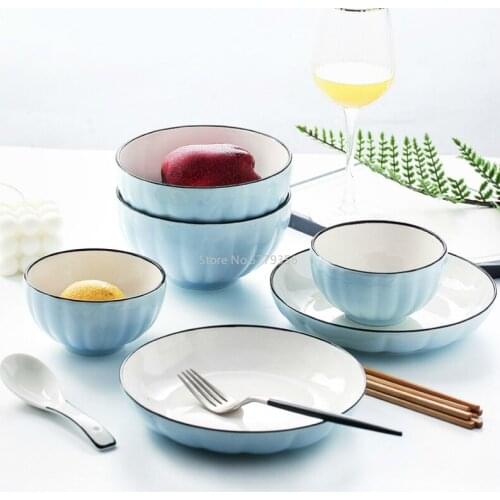 Simple design dish set household Japanese-style tableware creative personality ceramic dishes and chopsticks combination