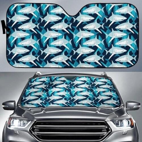 2021 New Cartoon Shark Pattern Car Windshield SunShade Cover Cute Car Interior Protector Foldable Car Shades for Front Windows
