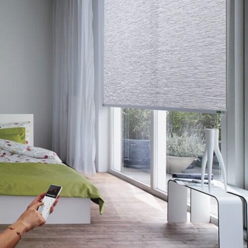 Motorized Blinds Linen Fabric Full or Half Blackout Roller Shades Alexa Compatible via Broadlink Customize Size