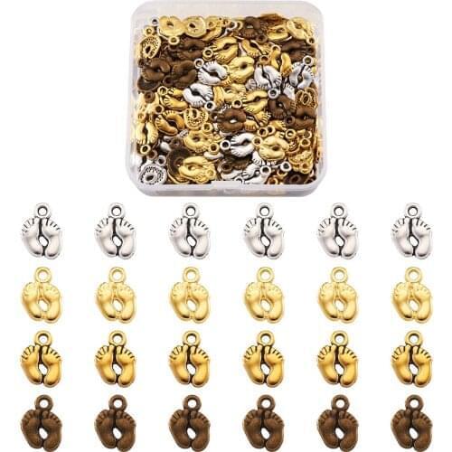 200pcs/box Tibetan Style Alloy Charms Mixed Color Foot Print Shape Bracelet Pendants for DIY Jewelry Making 14x10x2mm, Hole: 2mm
