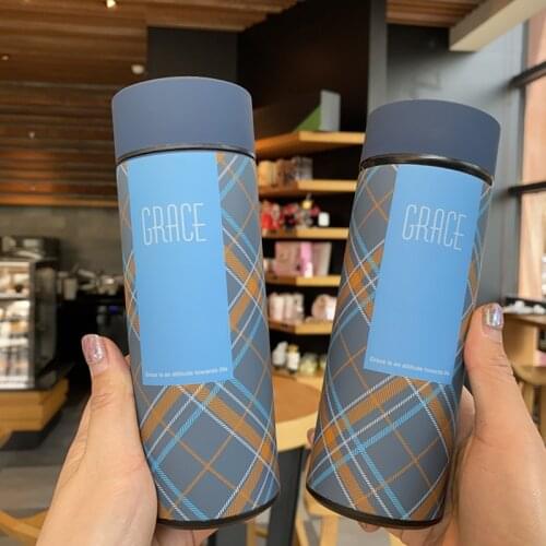 Premium Thermos Mug Stainless Steel 350ml/450ml Coffee Thermos Mug with Tea Infuser British Plaid Vacuum Insulated Tumbler