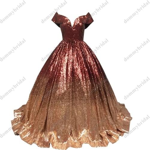 Luxurious Burgundy Ombre Rose Gold Vestido De 15 Anos Quinceanera Dresses V neck Off the shoulder Sweet 15 16 Gradiant Prom Dres