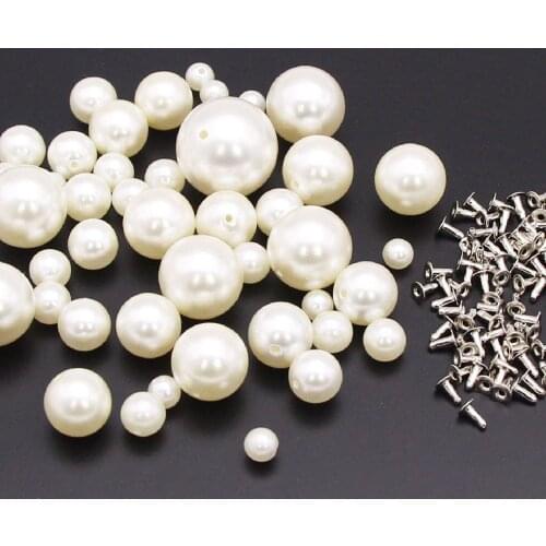 Mixed Size Pearl Rivets Round Imitation Pearl White Spikes And Studs On Clothes Press For Beads Decoartive Bag Shoes Clothes Hat