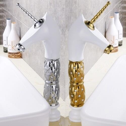 Unicorn faucet hot and cold all copper washbasin, black and white on the platform, European style washbasin faucet
