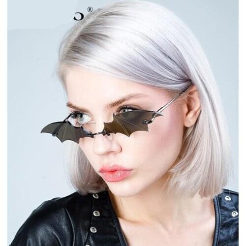Bat shape sunglasses women 2021 brand designer unique red brown green sliver cat eye small sun glasses oculos de sol feminino