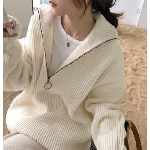 Autumn Winter Turtleneck Sweater Pullovers Women Fashion Zipper Basic Knitted Jumper Female Warm Soft Long Sleeve Loose Clothing