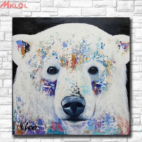 Wxkoil Oil Painting Pop Art Polar Bear Head Wall Decor Painted Wall Art Canvas Printed Living Room Painting Wall Art Pictures