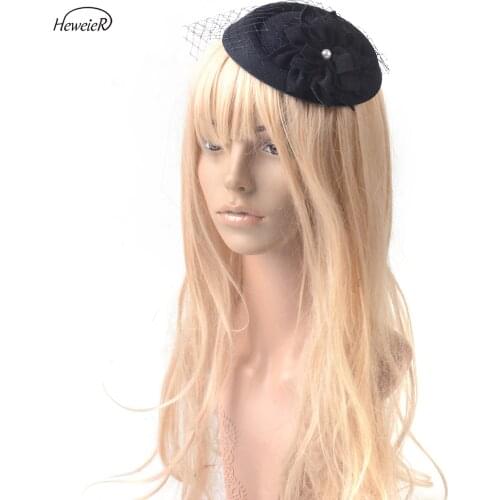 Fashion Handmade Headwear Cocktail Party Derby Pillbox Hat Black Flower Hair Clip Hair Jewelry