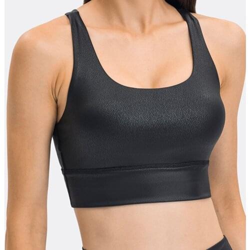 Womens Lace-up Sports Bra Sexy Cross Back Medium Impact Yoga Bra Matte Coated Fitness Top