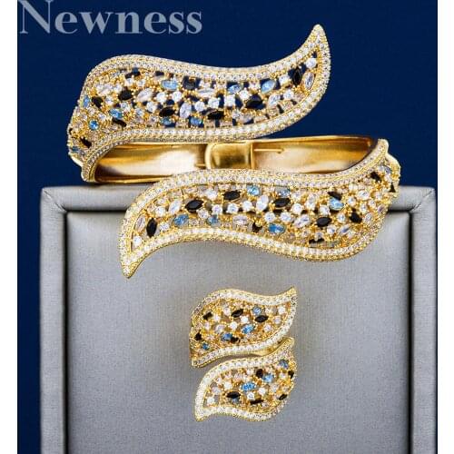 Newness Luxury Wing Shape Jewelry Sets For Women Wedding Zircon Crystal Bridal Bangle Ring Sets aretes de mujer modernos