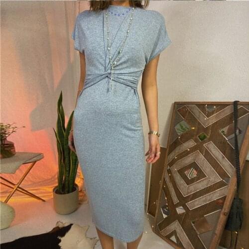 WOMENGAGA Women Knot Waist Relaxed Midi T-shirt Summer Party Dress Hot Sexy Girl Female Bow Dresses Vintage 43JE